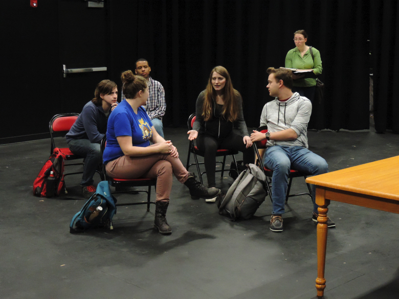 As part of the Interactive Theatre Troupe’s Difficult Dialogues series, a group of students discusses the ethnicity of a new faculty hire, in “Identity Politics.” Ideas about his race, heritage, and language come into question as they debate his ethnic identity.